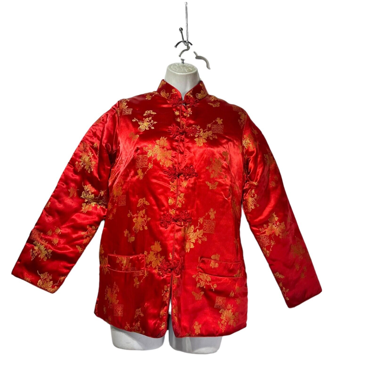 Vintage Yeong Juri Chinese Asian Embroidered Red Quilted Authentic Jacket Size S